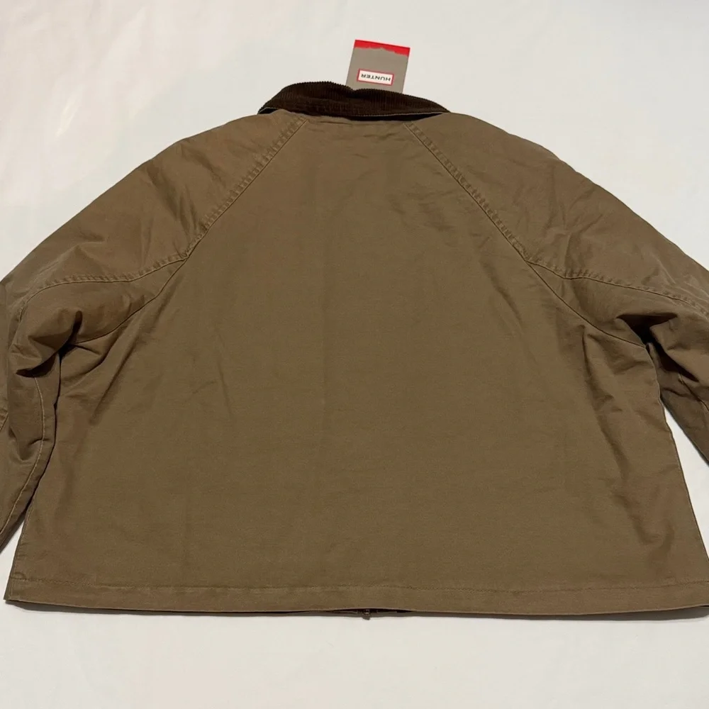 Hunter Insulated Tan Barn Crop Jacket with Dark Brown Corduroy Collar M NWT - Picture 13 of 16